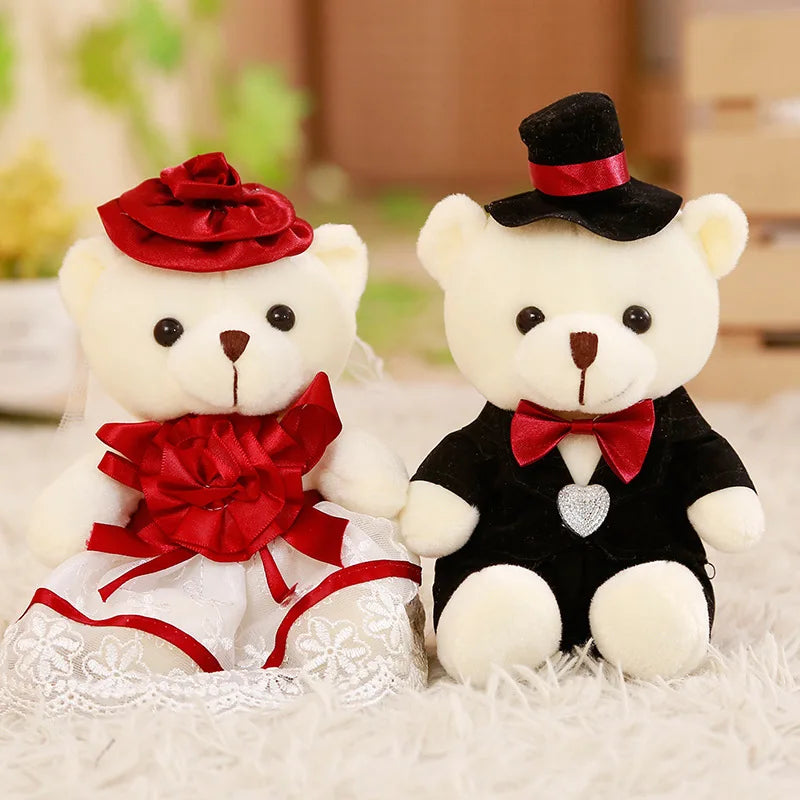 Babiqu 2pcs/lot 18cm Lovely Couple Bear Wedding  Bear Plush Toys Wedding Gift Bride & Groom Bear Bouquet DOLL Gift for Girl