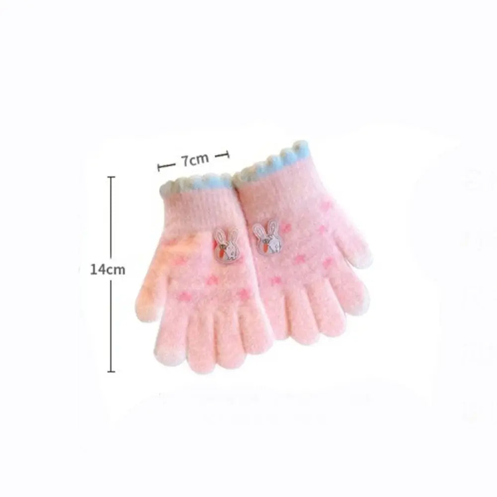 New Cute Cartoon Kids Knitted Gloves Plush Thickened Children Full Fingers Gloves Winter Warm Outdoor Sports Windproof Gloves