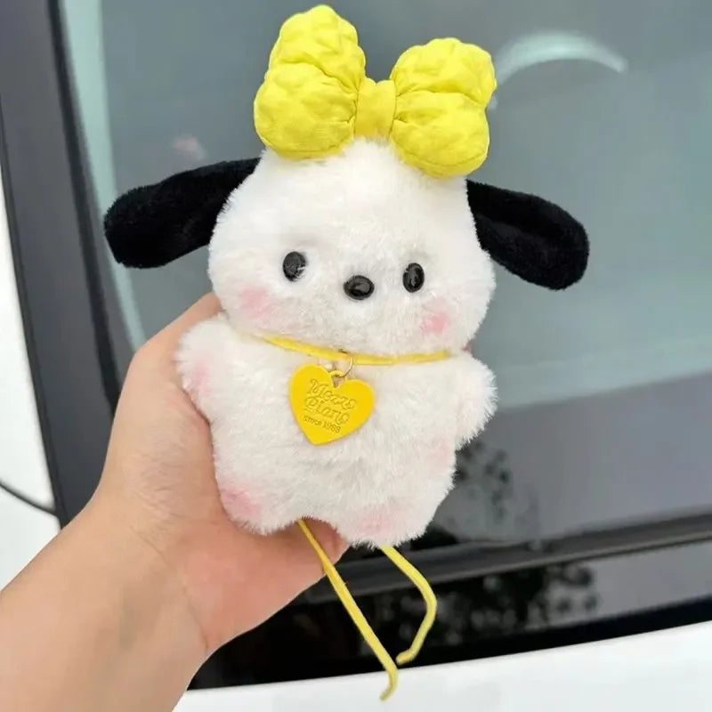 Plush Pochacco doll Anime cartoon Bag Pendant Car Keychain Accessories Kawaii Sanrio Keychain Bow Blush Pochacco Toy Gift for ch