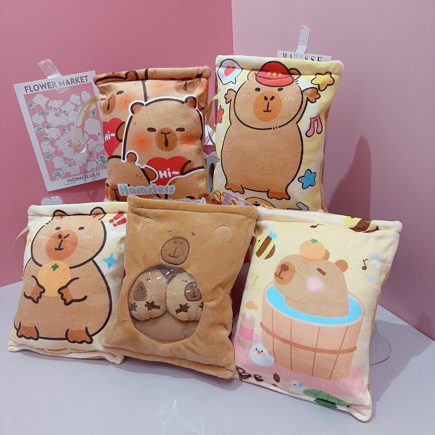 Kawaii Capybara Snack Bag Plush Toys The Soft And Cute Capybara Plush Bag Holds Four Capybara Cubs Funny Stuffed Animal Plush To