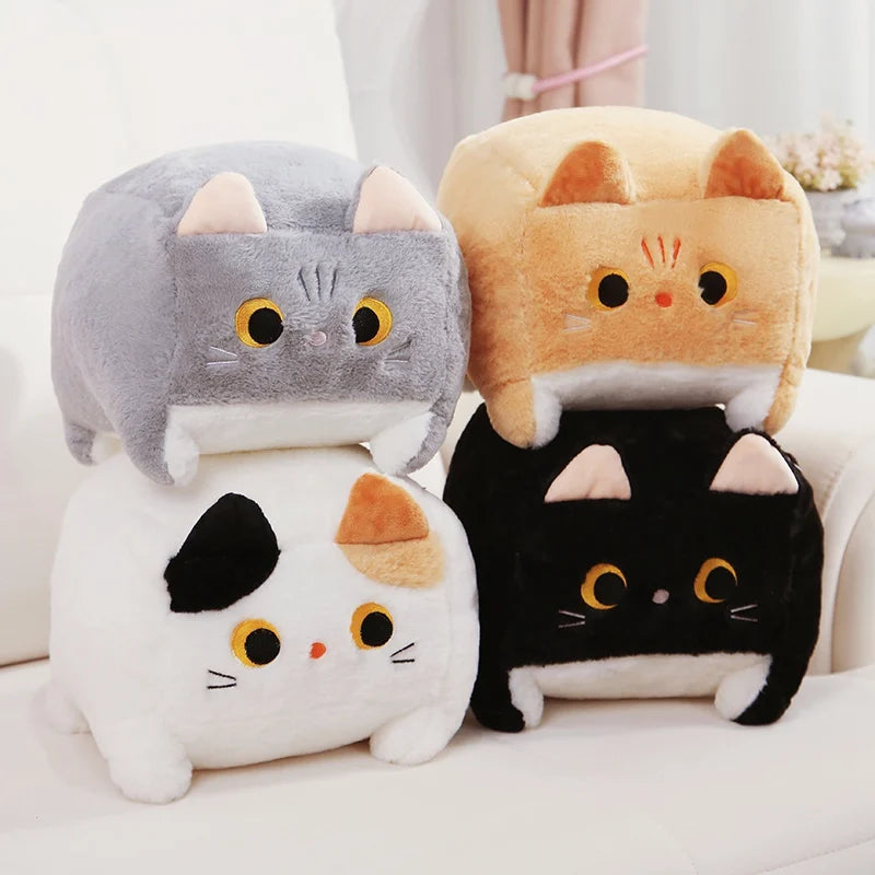 Kawaii Cat Plush Toy Standing Fuzzy Cube Cats Plushies Doll Cute Throw Pillow Sofa Cushion Peluche Animal Child Birthday Gift