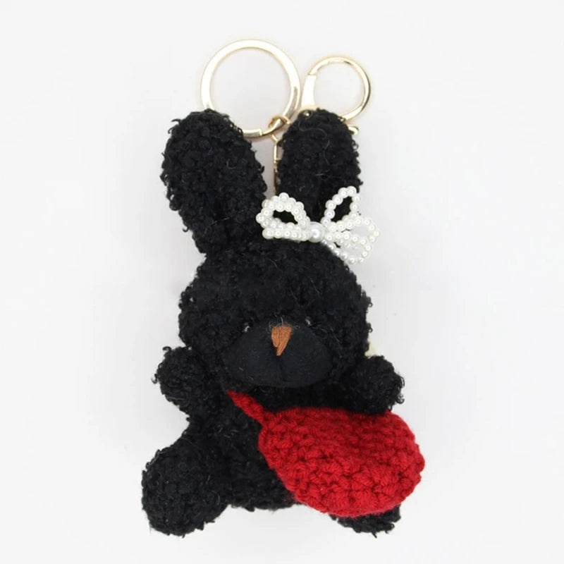 Bowknot Curly Rabbit Keyring Lovely Plush Animal Keychain Versatile Key Rings with Bag Pendant Fashionable Accessory