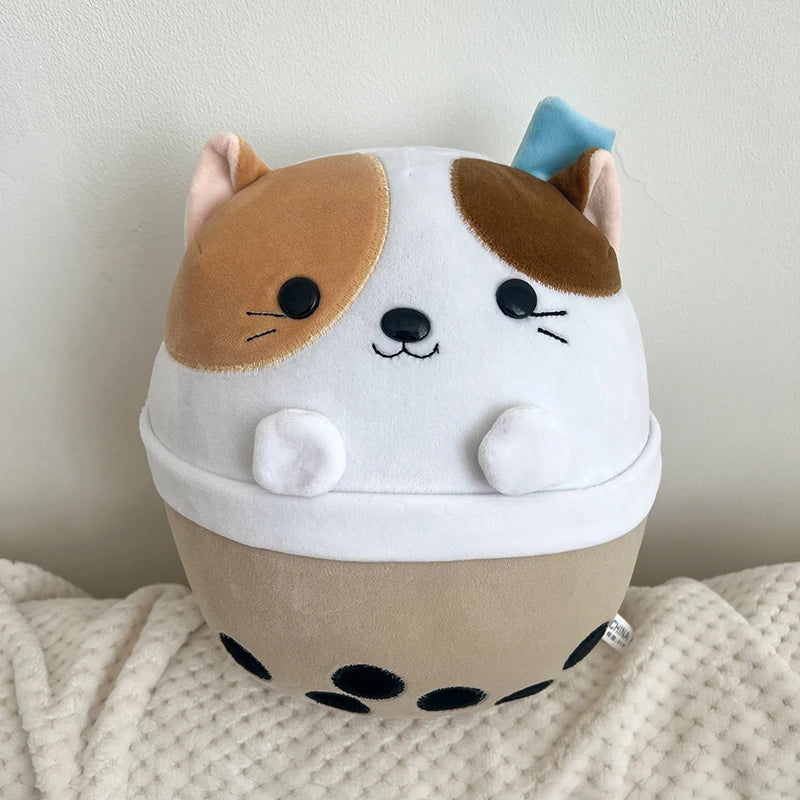 Cute Milk Tea Cup Animal Plush Toy Stuffed Panda Polar Bear Shark Doll Soft Bubble Tea Cats Plushies Kawaii Birthday Gifts