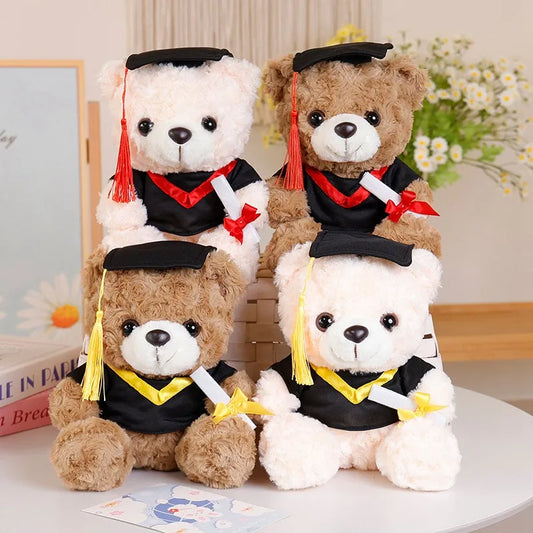 25cm Graduation Dr.Bear Plush Toy Cute Christmas Hat Teddy Bear Soft Doll Boys Girls Students Graduation Gift