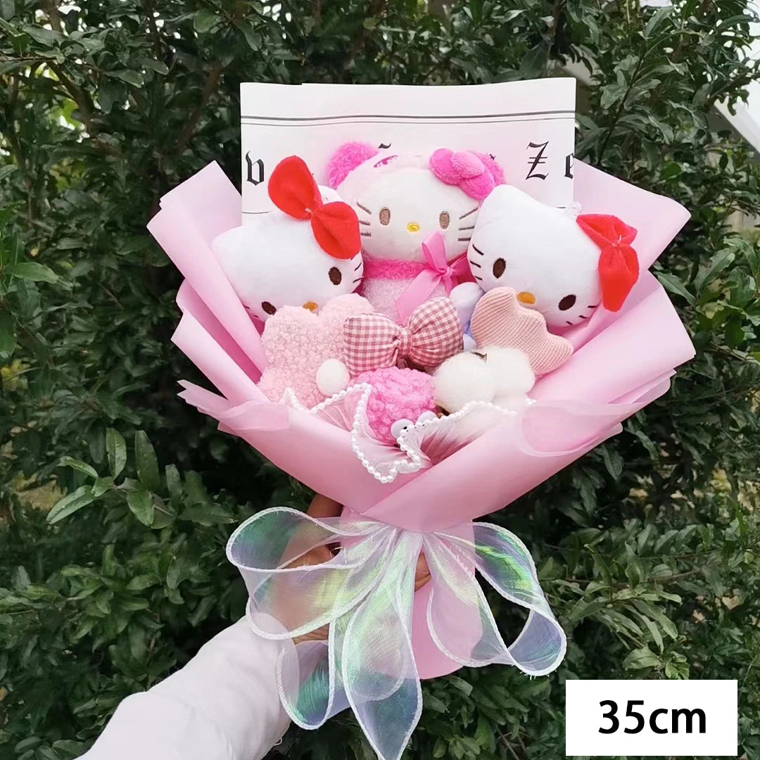 Anime Sanrio Hello Kitty Doll Cartoon Plush Bouquet Rose Soap Flowers Wedding Party Decoration Christmas Valentine's Day Gift