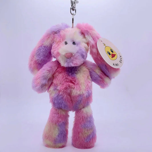 20cm Fantastic Rainbow Colorful Keychain Plush Toys Soft Stuffed Animals Bear Rabbit Doll Bag Pendant Toys Schoolbag Pendants