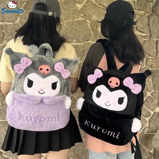 Kawaii Sanrio Cartoon Lovely Plush Backpack Cinnamoroll Kuromi Girl Large Capacity My Melody Shoulders Bag Girls Birthday Gifts