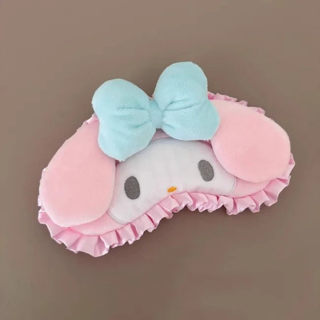 Sanrio Cartoon Blindfold Cute Plush Furbelow Eye Mask Cinnamoroll Kuromi Plush Sleep Blindfolds Apply Eye Protection Pillow