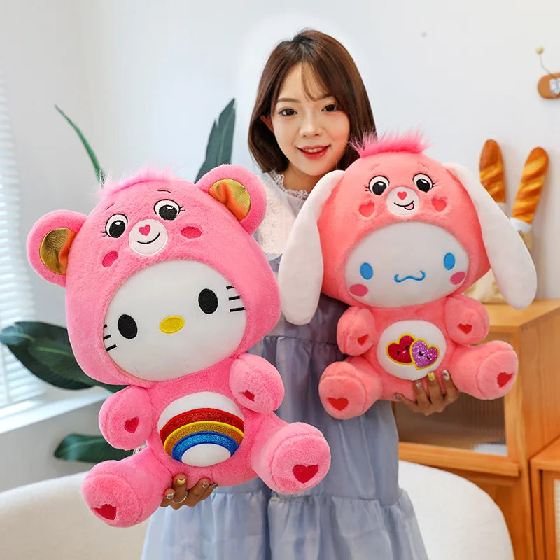 Bow Hello Kitty Cinnamoroll Anime Cartoon Care Bears Cross-Dressing Plush Toy Kawaii Bedroom Decoration Pillow Kid Birthday Gift