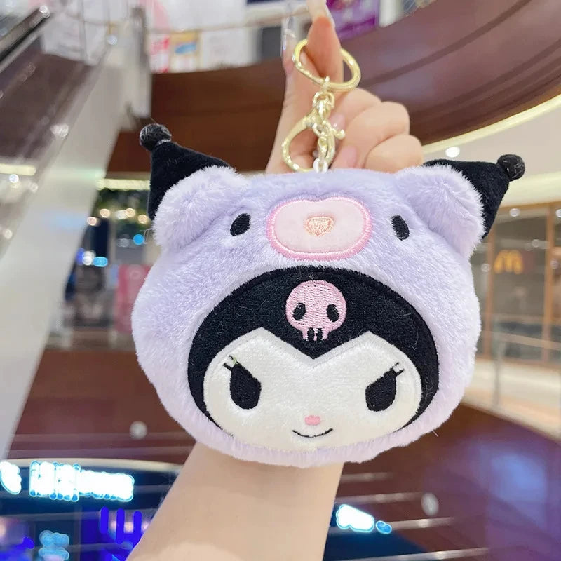 Kawaii Sanrio Plush Keychain Wallet Cinnamoroll Coin Purse Key Chain Kuromi Stuffed Storage Bag Earphone Mini Wallet Toys Girls