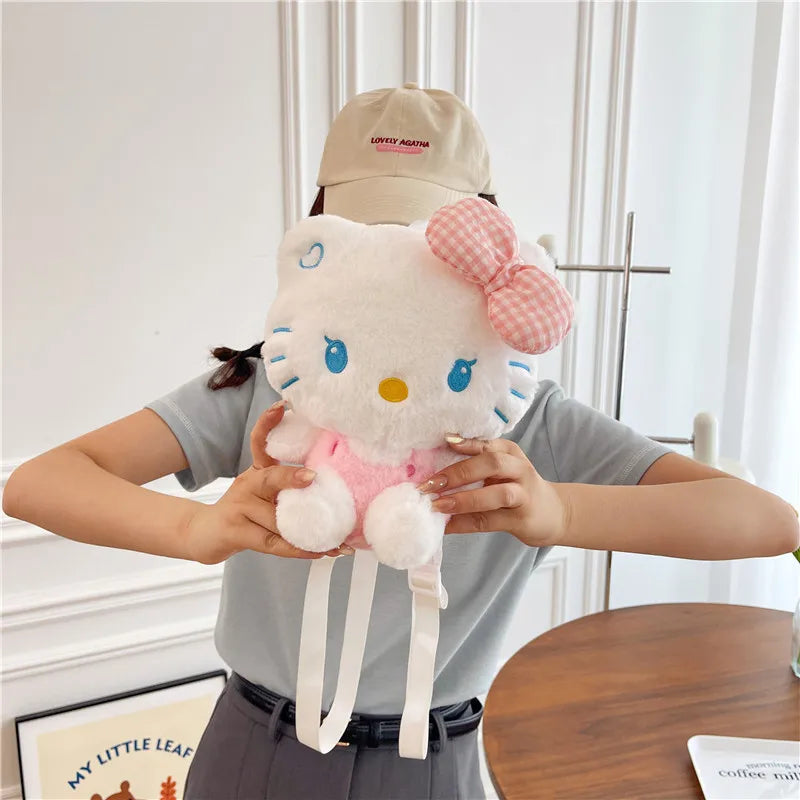 Kawaii Sanrio Hello Kitty Plush Backpack Stuffed Animal Doll Toy Women Plushie Bag Cartoon Cute Girl Shoulder Bag Birthday Gifts