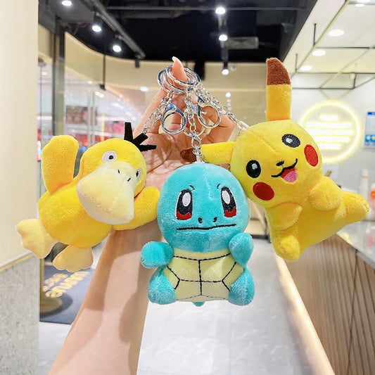 Anime Pokemon Plush Doll Keychain Pikachu Psyduck Squirtle Soft Stuffed Key Ring Cartoon Plushies Bag Pendant Gift Kids Toys