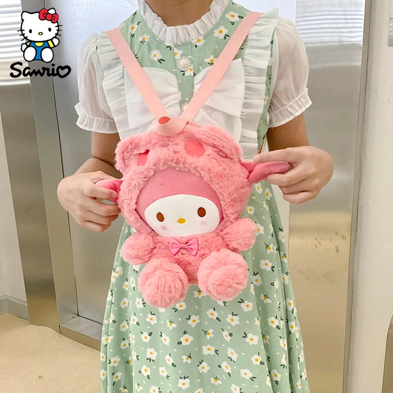 Kawaii Sanrio Backpack Plush Bag Kuromi Cinnamoroll Plush Dolls Backpack My Melody Stuffed Plush Storage Bags Kids Gift Toys