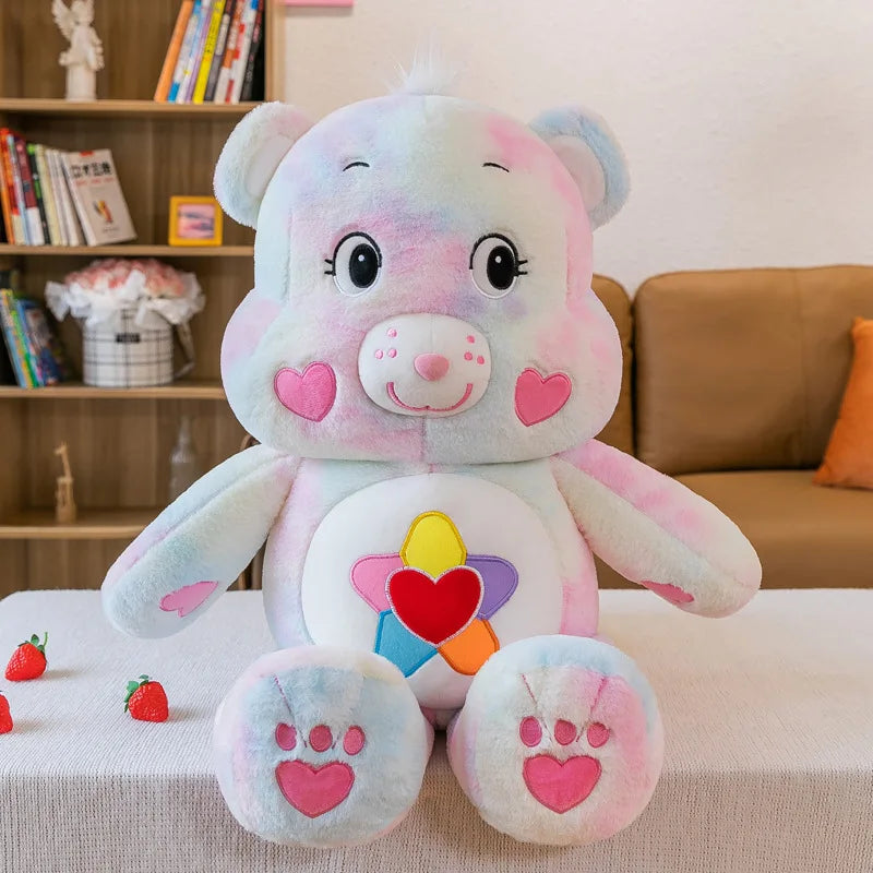 38CM MINISO Disney Carebear Colorful Plush Toy Rainbow Bear  Sleeping Doll Rag Doll Comfort Bear Pillow Companion Birthday Gift