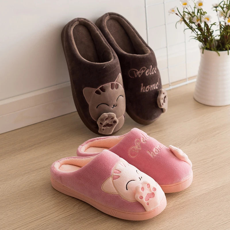 Women's Kawaii Cat Decor Slippers, Comfortable Plush Lined Slip On Shoes, Women's Warm Winter Shoes