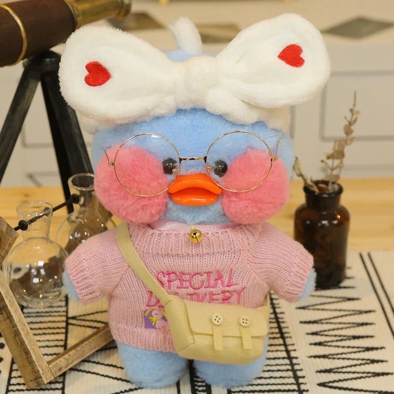 30cm Cute Cafe Blue Duck Stuffed Plush Animals Toy Wear Glasses And Clothes Soft Doll Girl Birthday Creative Gift For Children