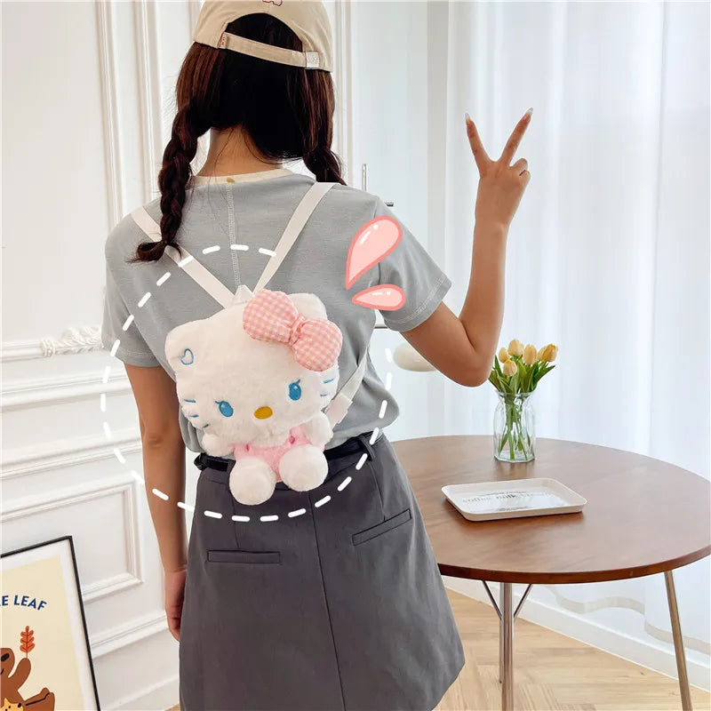 Kawaii Sanrio Hello Kitty Plush Backpack Stuffed Animal Doll Toy Women Plushie Bag Cartoon Cute Girl Shoulder Bag Birthday Gifts