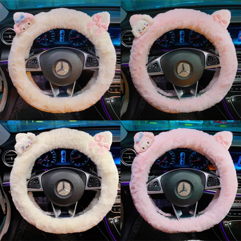 Sanrio Cinnamoroll Kawaii Anime Plush Steering Wheel Cover - Plushy Mart