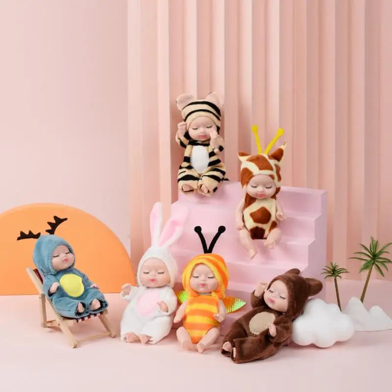 2Pcs Simulation Princess Dolls Toy Mini Cute Sleeping Baby Series Doll Cartoon Animal Toy For Kids Kawaii Dolls Girl's Gift