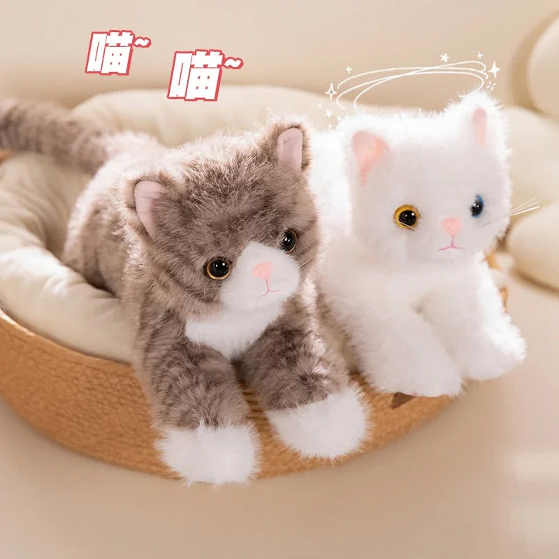 40/53CM Simlation Lying Kitten Plush Toys Fluffy Cat Stuffed Animal Pet Doll Black Orange Gray White Gray Cat Plushie Toys