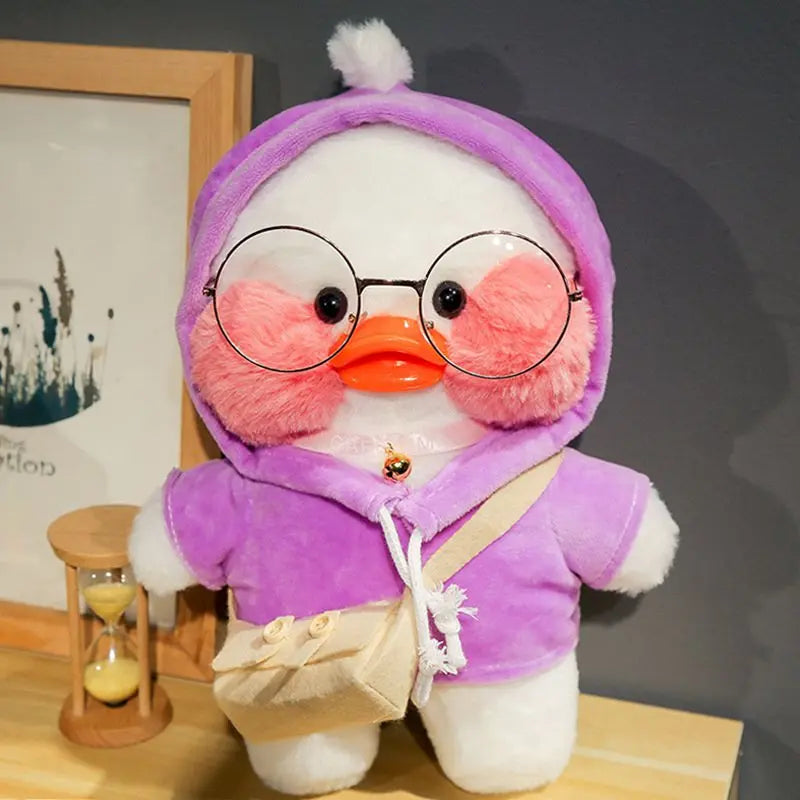 30cm Kawaii Cafe White Duck Stuffed Plush Animals Toy Wear Glasses And Hoodie Soft Doll Girl Birthday Creative Gift For Children