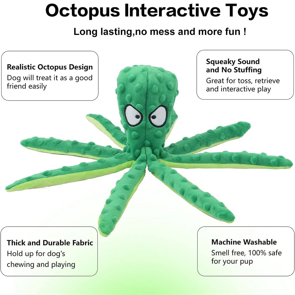 Dog Squeaky Toys Octopus - No Stuffing Crinkle Plush Dog Toys for Puppy Teething, Durable Interactive Dog Chew Toys for Small, M