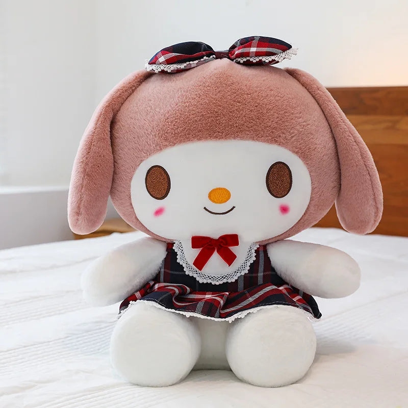 Sanrio Cute Kuromi Melody Doll Plush Stuffed Animal Toys Childrens and Girls Plushies Skirt Kuromi Cloth Doll Pillow Gifts