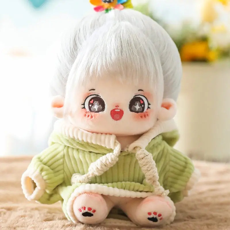 20cm No Attribute Ace of Spades Cotton Doll with Skeleton Silver Hair DIY Doll Plush Human Doll Figure Doll Collection Gift