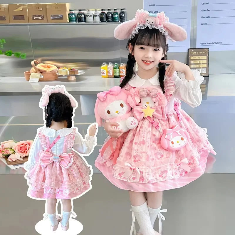 2024 New Hot Sanrio Character Peripheral Melody Cinnamoroll Dress Girl Princess Dress Suit Halloween Dress Kawaii Girl Gift