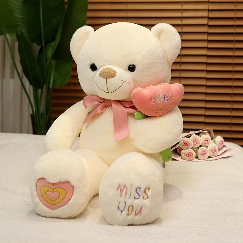 New Flower Silk Ribbon Love Bear Plush Toys Stuffed Cute Bear Doll Boys&Girls Valentine's Gift Kids Baby Christmas