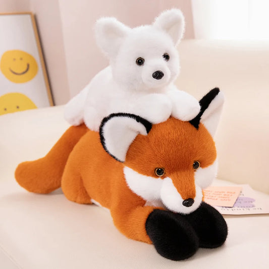 45/65/90CM Furry Fox Plush Toys Lying White Orange Fox Soft Pillow Stuffed Doll Cute Sofa Cushion