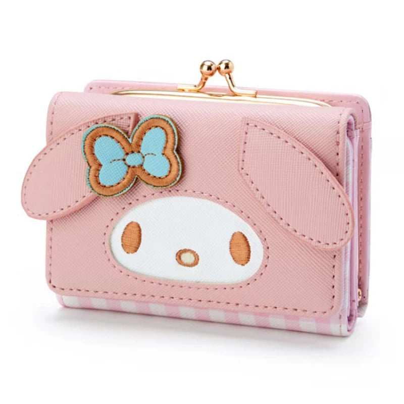 Sanrio Hello Kitty Bag Kawaii Cinnamon My Melody Kuromi Casual Fashion PU Leather Wallet Cute Folding Card Bags Birthday Gifts