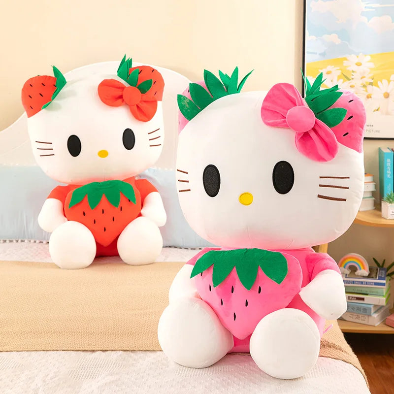 Sanrio KT Cat Plush Toys Kawaii Strawberry KT Cat Plush Doll Soft Stuffed Cartoon 22cm Cute Doll Pillow Birthday Gift for Girls