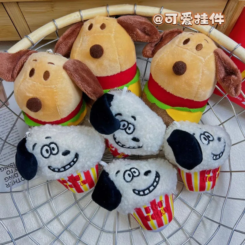 Cute Snoopy Hamburger Popcorn Pendant Cartoon Creative Plush Doll Brooch School Bag Pendant Animation Peripheral Holiday Gift