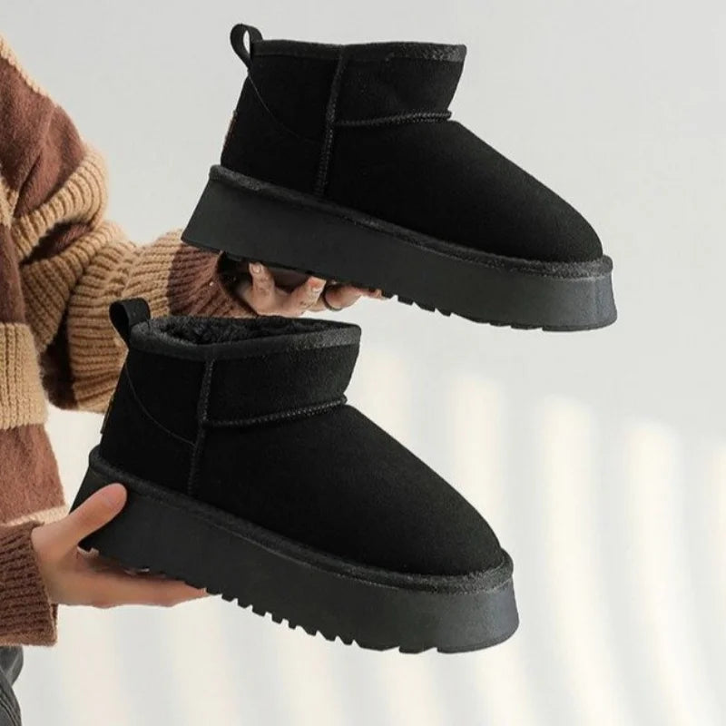 Winter Women Short Plush Warm Snow Boots Casual Shoes  New Suede Fur Chelsea Ankle Boots Flats Platform Ladies Shoes Botas