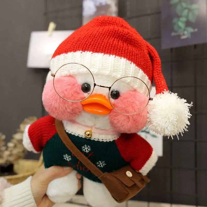 30cm Cute Cafe White Duck Stuffed Plush Animals Toy Wear Glasses And Clothes Soft Doll Girl Birthday Creative Gift For Children