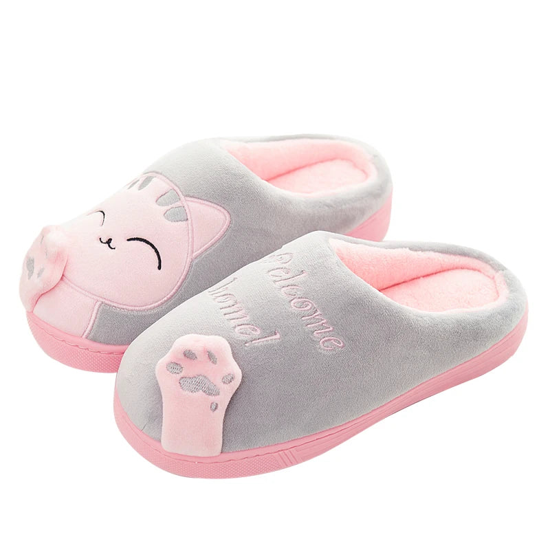 Women's Kawaii Cat Decor Slippers, Comfortable Plush Lined Slip On Shoes, Women's Warm Winter Shoes