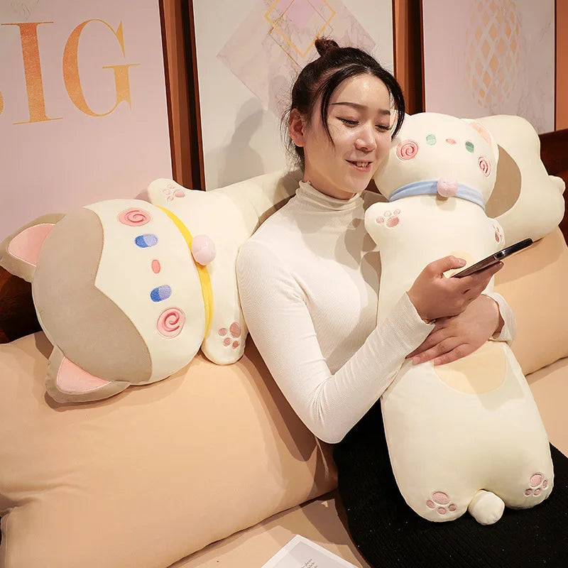 Giant Squishy Cat Doll Plush Toy Stuffed Grey White Long Cartoon Kawaii Animal Plushie Peluche Hug Pillow Children Xmas Gift