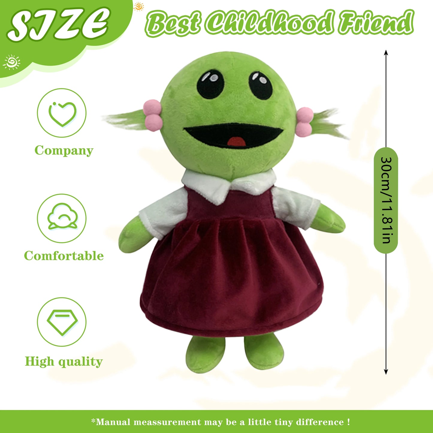 Nanalan Mona Little Girl Plush Doll Green Alien Cute And Soft Cartoon Pillow Doll Room Decoration For Children's Birthdays Gift