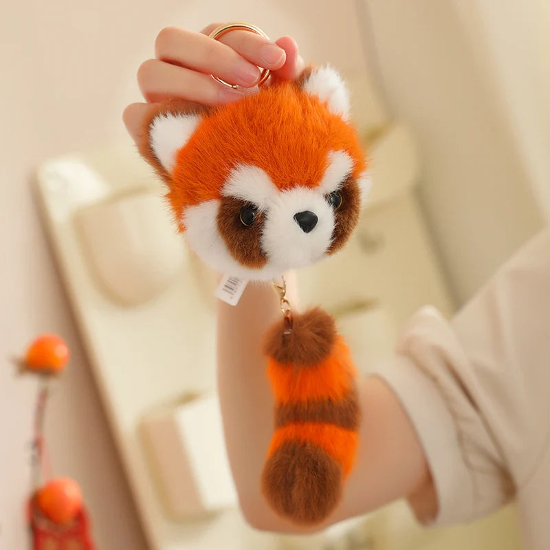 New Cute Cartoon Red Fox/Panda Plush Stuffed Toy Pendant Little Raccoon Soft Animal Doll Keychain Bag Decor Doll Girl Gift ﻿