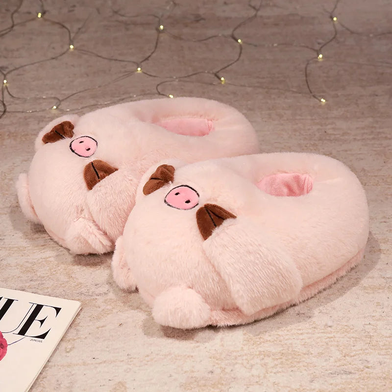 Kawaii Plush Cattle&Dog&Pig&Cat Slippers Cartoon Cute Soft Stuffed Animals Plushy Shoes Winter Indoor Warm Slipper Elegant Gift