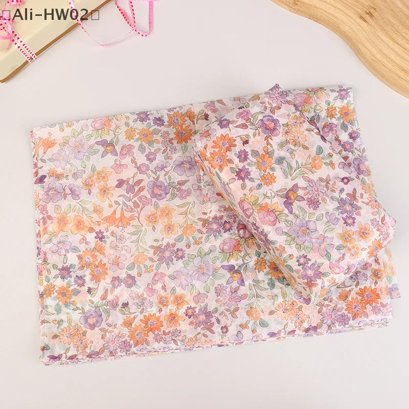 〔HW02〕10 Sheets Small Fresh Purple Flowers Ins Style Gift Wrap Packing Paper for Anniversary & Party 50X35cm