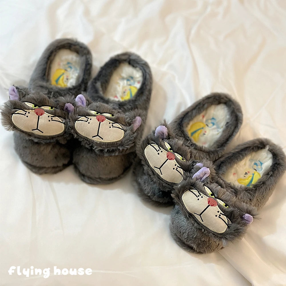 Lovely Disney Lucifer Cat Slippers Comfortable Indoor Home Shoes Kawaii Cartoon Anime Shoes Xmas Gifts for Autumn Winter Girl