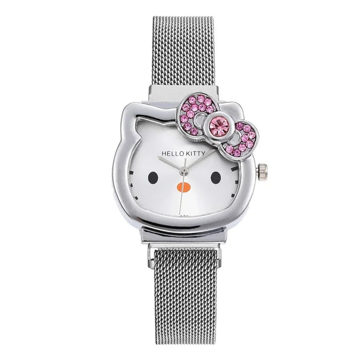 Hot Selling Sanrio Steel Band Watch Simple Cartoon Hello Kitty Cat Watch Women's Leisure Kitty Watch Cute Children's Quartz Watc