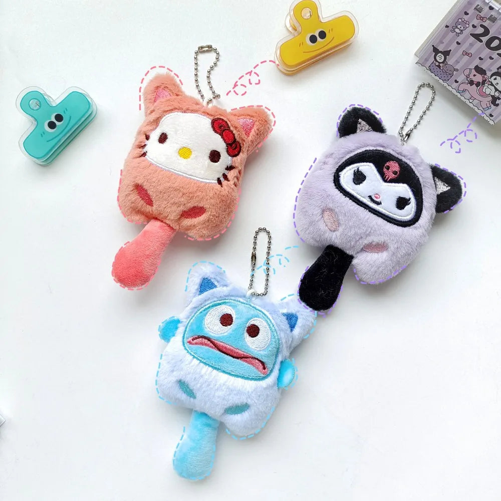 Sanrio Kuromi Cinnamoroll Cross-dressing Cat Doll Keychain My Melody Anime Cartoon Backpack Cute Pendant Children Plush Toys