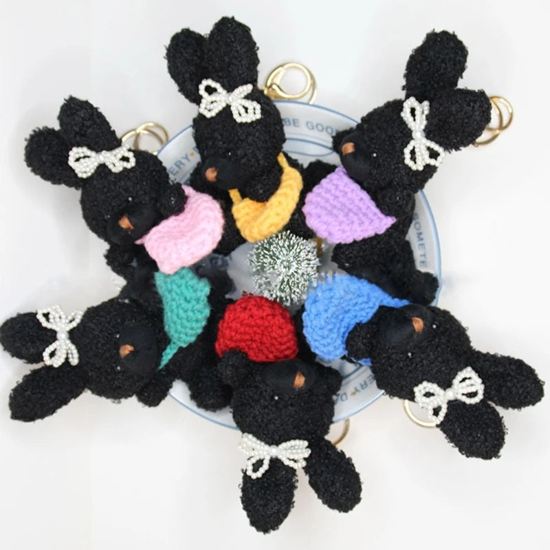 Bowknot Curly Rabbit Keyring Lovely Plush Animal Keychain Versatile Key Rings with Bag Pendant Fashionable Accessory