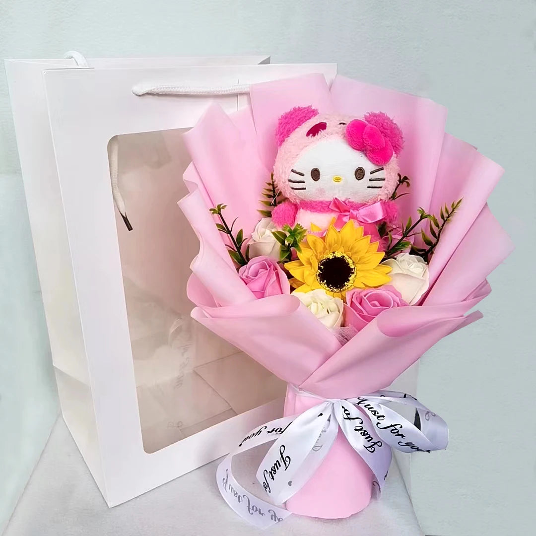 Hello Kitty Plush Bouquet Anime My Melody Kuromi Plush Toy Cinnamoroll Rose Sunflower Flower Valentine's Day Birthday Gifts