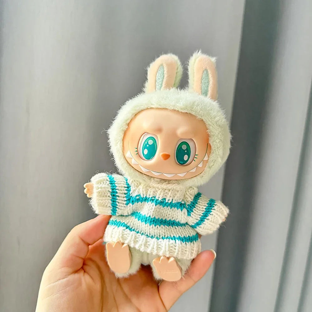 Mini Doll'S Clothes Outfit Accessories For Korea Labubu V1 V2 Idol sitting party pink and white striped sweater cup Clothing