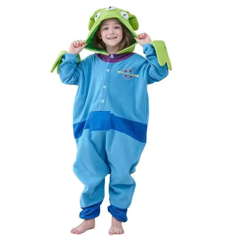 New Cartoon Toy Story Anime Alien Jumpsuit Pajama 3 Eyes Alien Onesie Polar Fleece Sleepwear Child Adult Plush Home Clothing