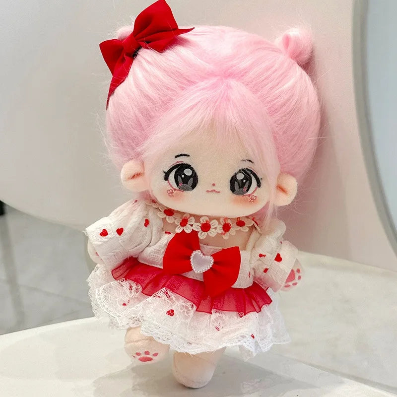 20cm Cute Pink Rabbit IDol Doll Anime Plush Star Dolls With Bow Dress Stuffed Customization Figure Toys Cotton Plushies Toys